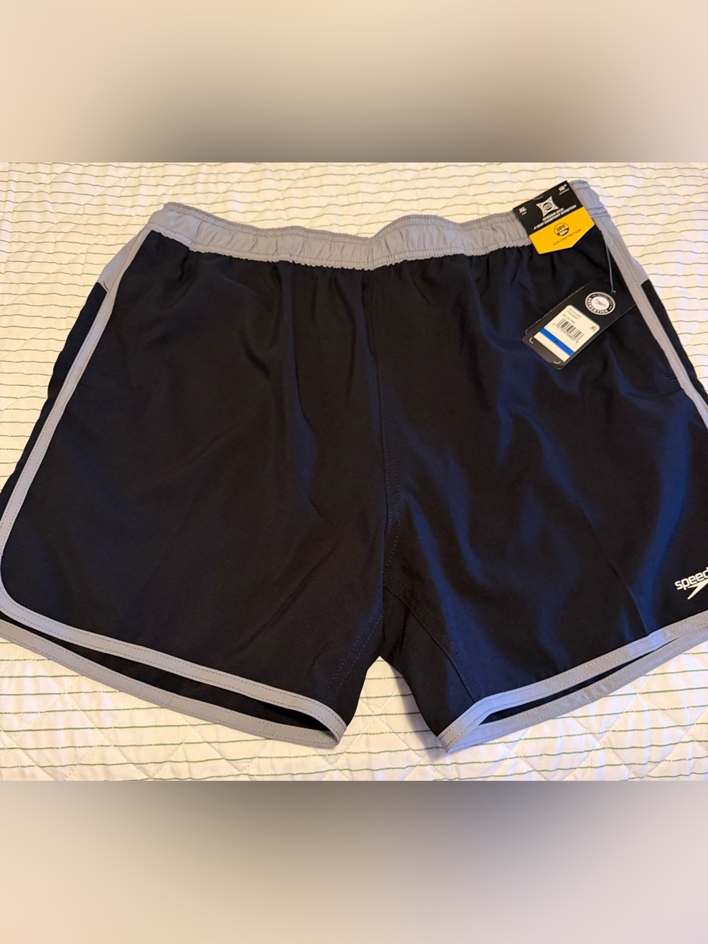 NWT Men’s Speedo Black Athletic Swim Shorts with Gray Trim, size XL